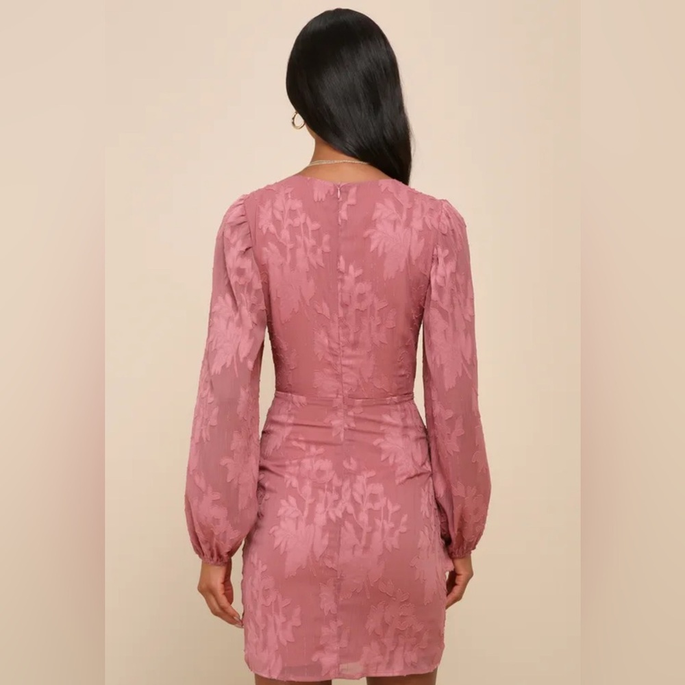 Lulus Meant To Shine Mauve Floral Jacquard Long Sleeve Mini Dress - Size S NWT - Picture 3 of 9